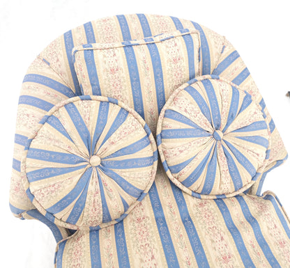 Down Filled Tassels Blue & Gold Upholstery Turned Legs Chaise Lounge MINT!