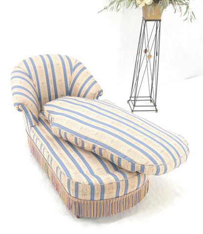 Down Filled Tassels Blue & Gold Upholstery Turned Legs Chaise Lounge MINT!