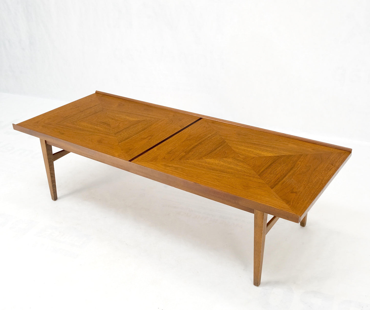 EstablishedLines Danish Mid-Century Modern Walnut Long Rectangle Coffee Table W Rolled Edge Mint!