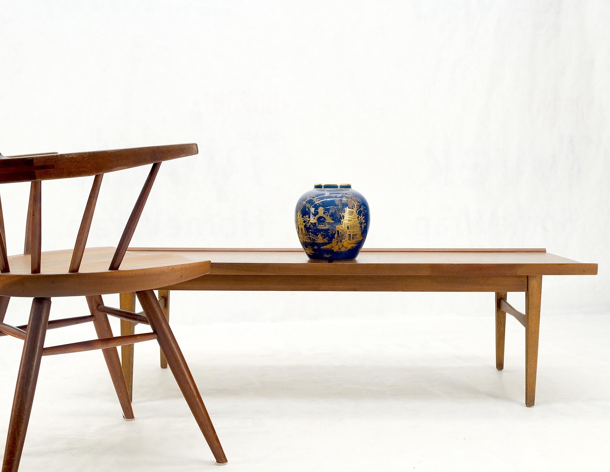 EstablishedLines Danish Mid-Century Modern Walnut Long Rectangle Coffee Table W Rolled Edge Mint!