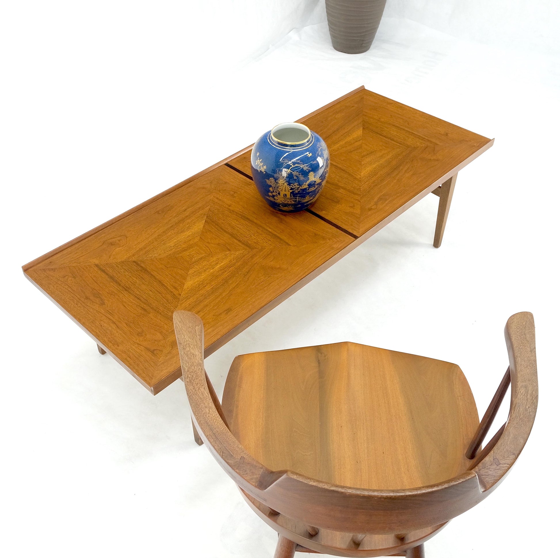 EstablishedLines Danish Mid-Century Modern Walnut Long Rectangle Coffee Table W Rolled Edge Mint!