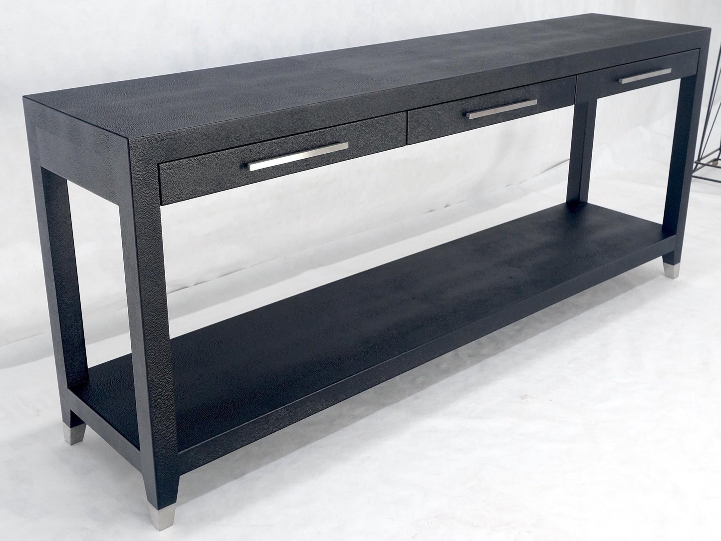 Black Lacquer 3 Drawers Shagreen Skin 6' Long Console Sofa Table MINT!