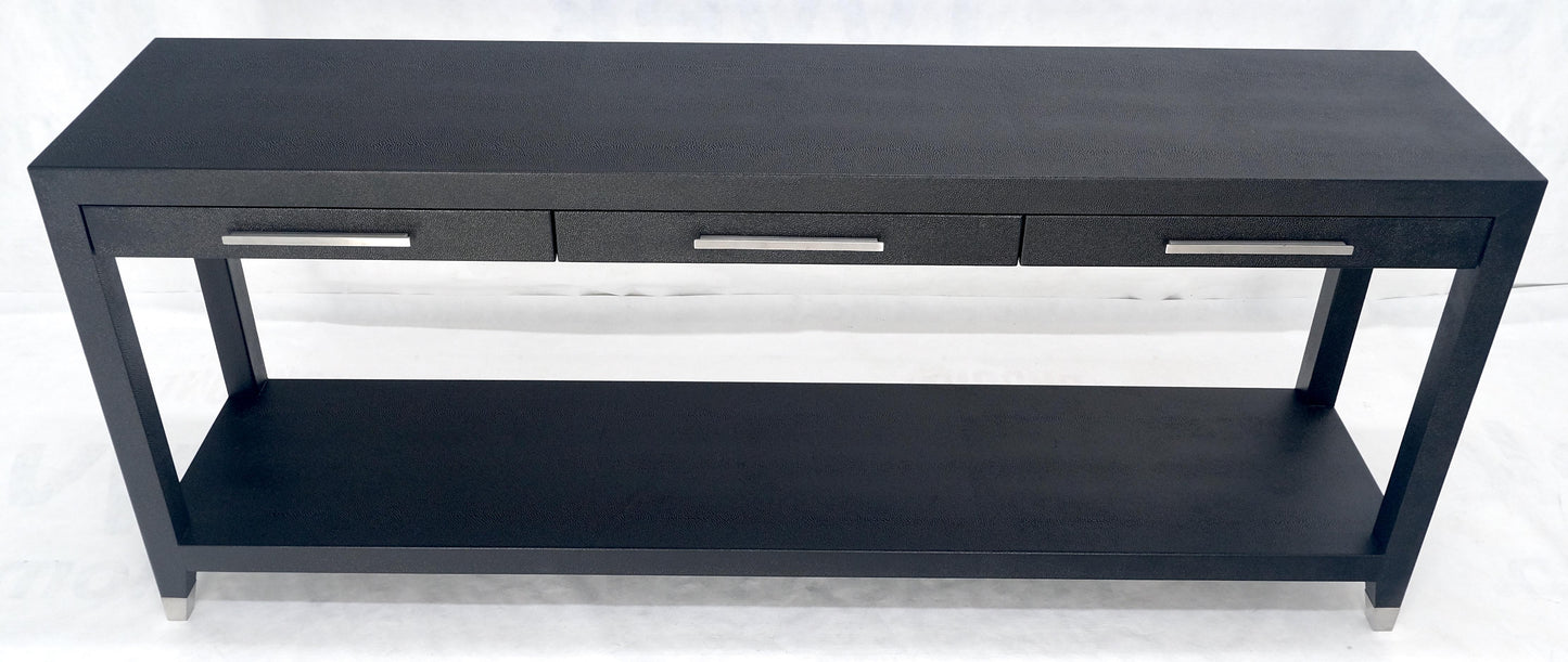Black Lacquer 3 Drawers Shagreen Skin 6' Long Console Sofa Table MINT!