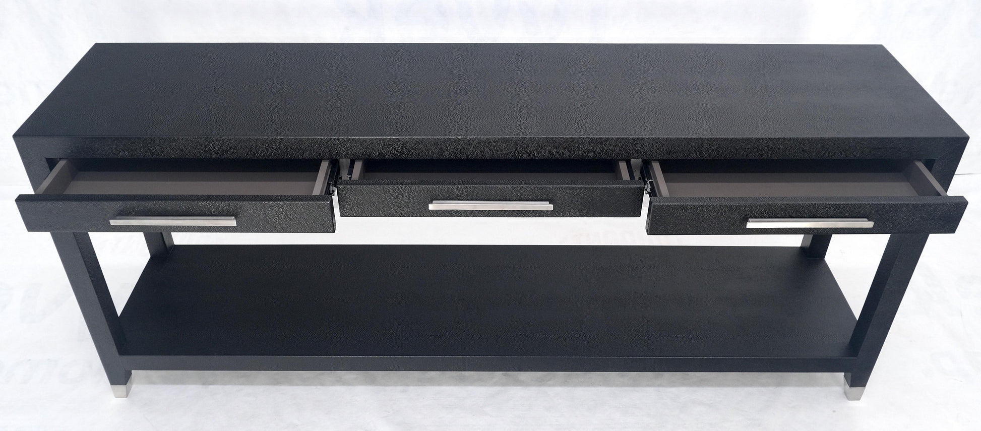 EstablishedLines Black Lacquer 3 Drawers Shagreen Skin 6' Long Console Sofa Table MINT!