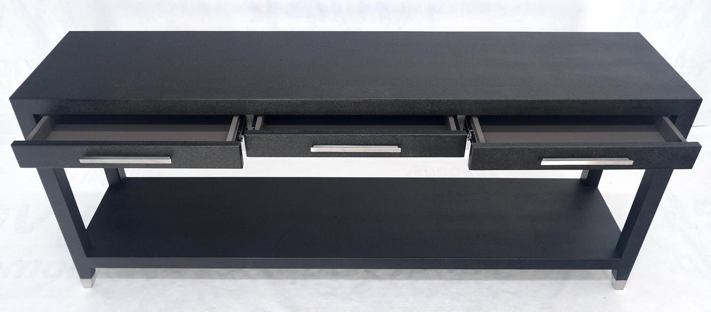 Black Lacquer 3 Drawers Shagreen Skin 6' Long Console Sofa Table MINT!