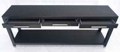 Black Lacquer 3 Drawers Shagreen Skin 6' Long Console Sofa Table MINT!