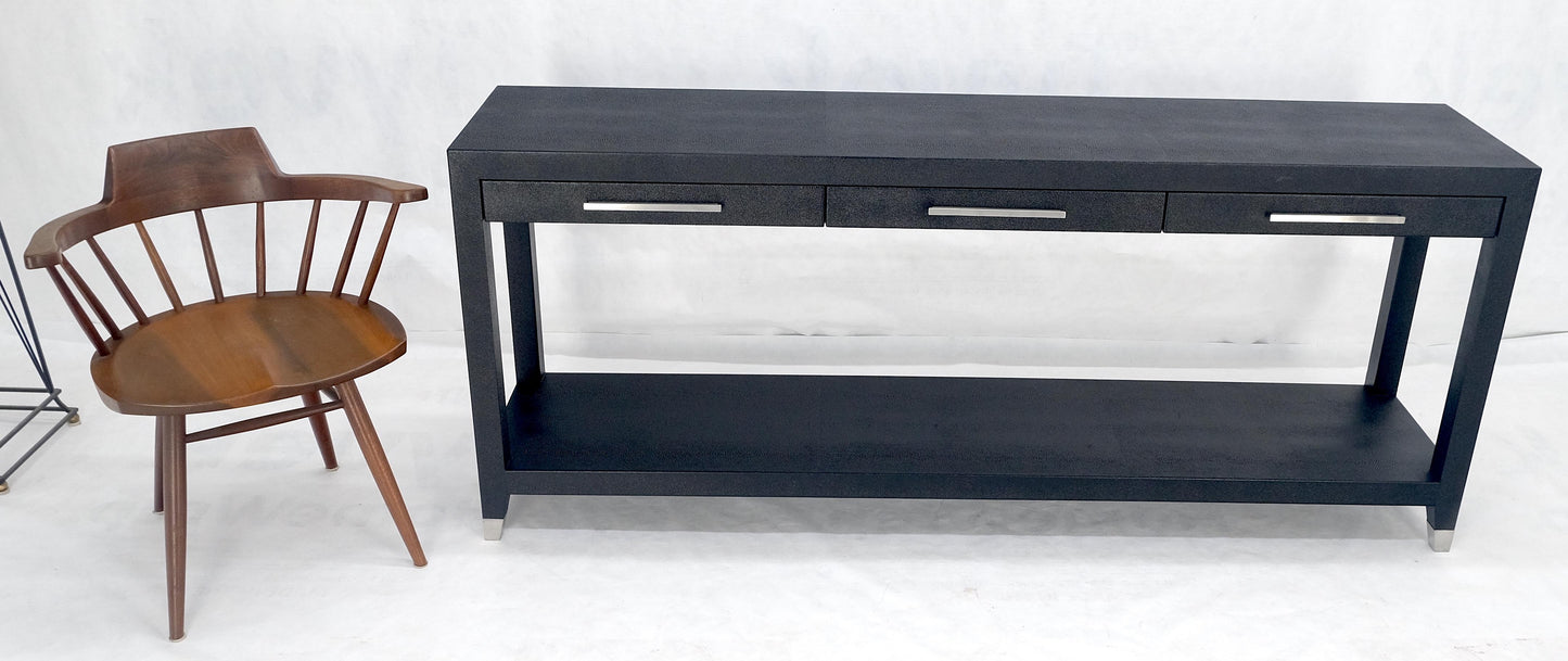 Black Lacquer 3 Drawers Shagreen Skin 6' Long Console Sofa Table MINT!
