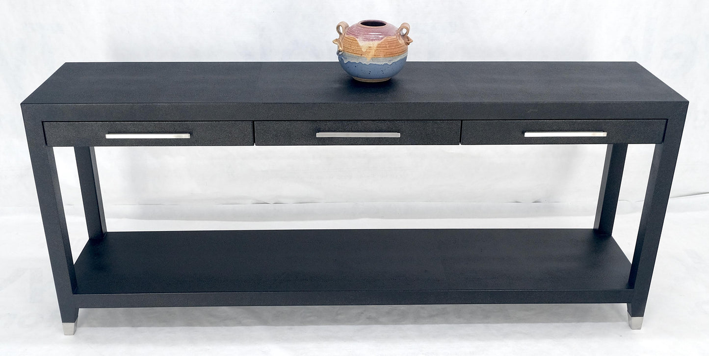 Black Lacquer 3 Drawers Shagreen Skin 6' Long Console Sofa Table MINT!
