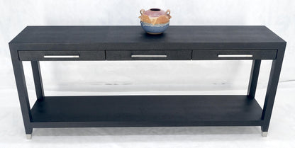 Black Lacquer 3 Drawers Shagreen Skin 6' Long Console Sofa Table MINT!