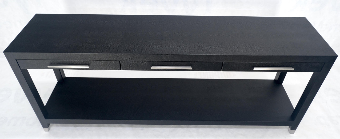 Black Lacquer 3 Drawers Shagreen Skin 6' Long Console Sofa Table MINT!