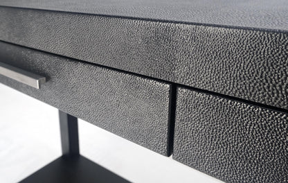 Black Lacquer 3 Drawers Shagreen Skin 6' Long Console Sofa Table MINT!