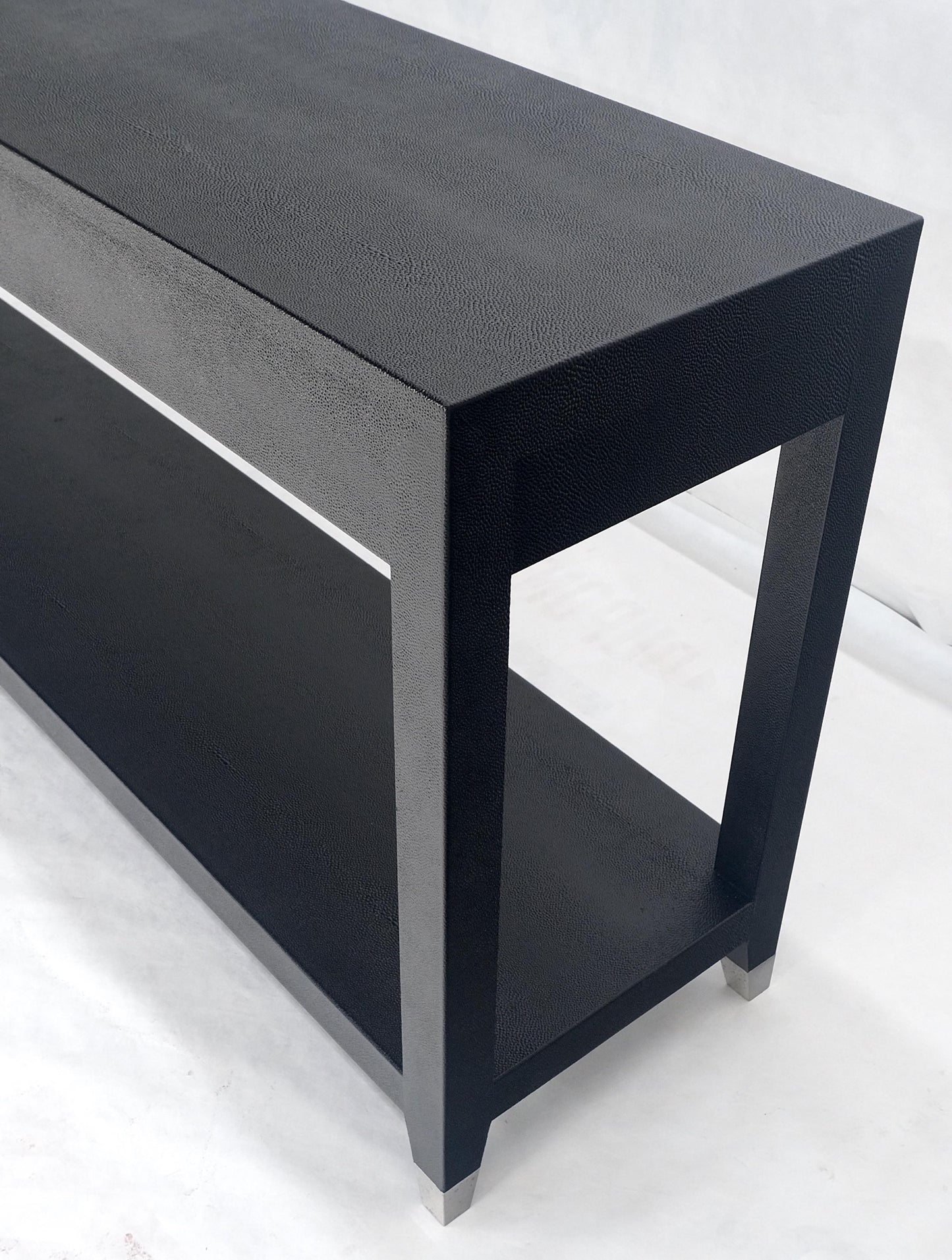 Black Lacquer 3 Drawers Shagreen Skin 6' Long Console Sofa Table MINT!