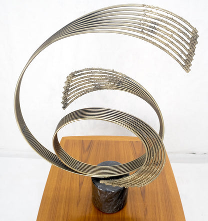 EstablishedLines Black Marble Cylinder Base Abstract Circular Movement Wire Sculpture Curtis Jere