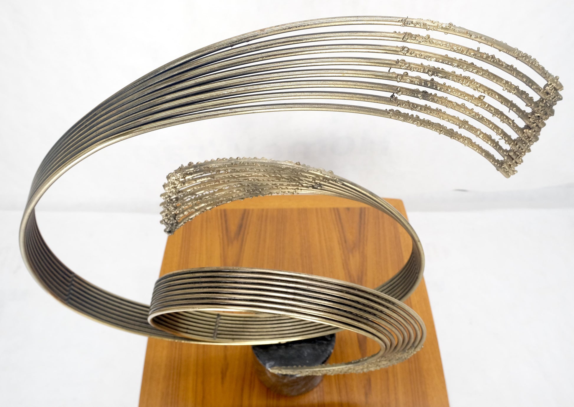 EstablishedLines Black Marble Cylinder Base Abstract Circular Movement Wire Sculpture Curtis Jere