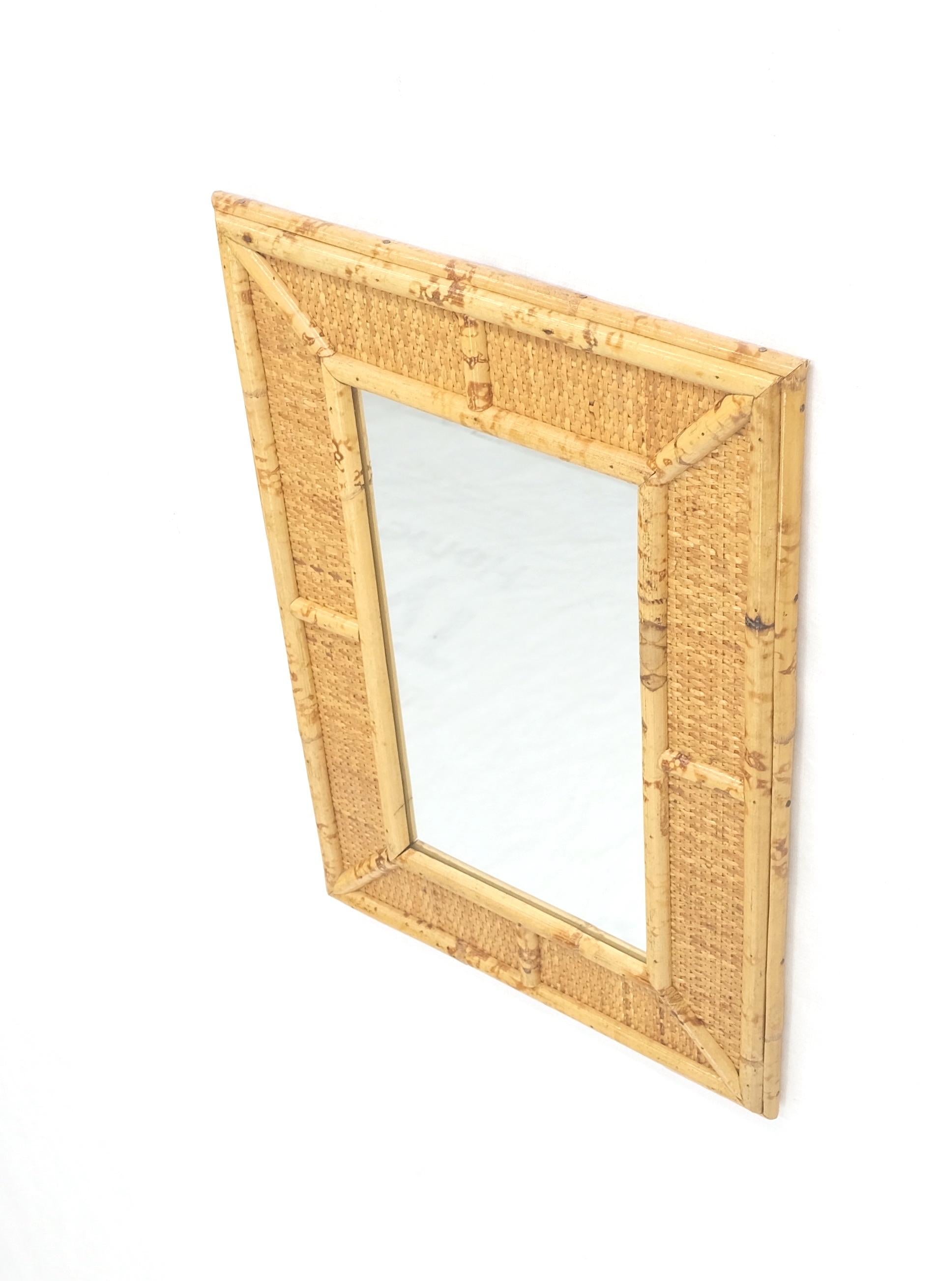 EstablishedLines Compact Rectangle Bamboo Frame Decorative Mid Century Modern c1970s Wall Mirror