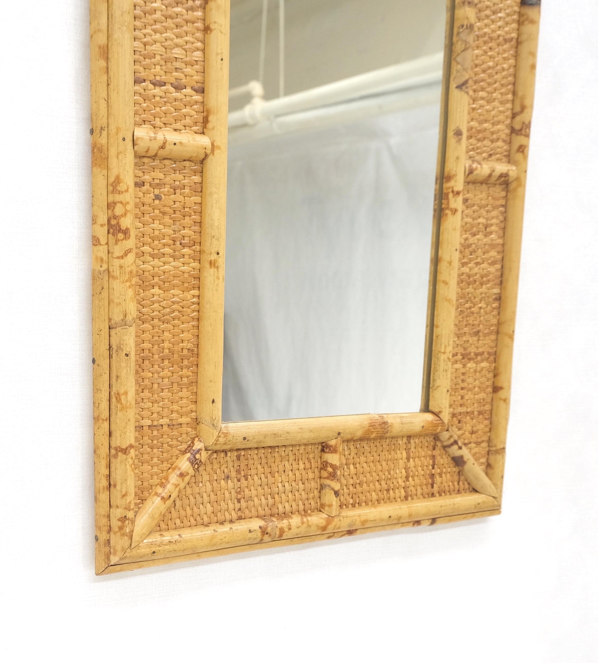EstablishedLines Compact Rectangle Bamboo Frame Decorative Mid Century Modern c1970s Wall Mirror