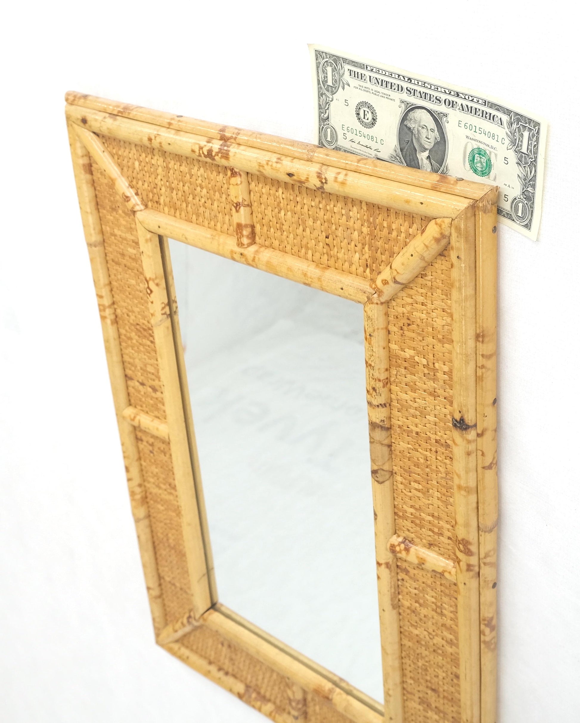 EstablishedLines Compact Rectangle Bamboo Frame Decorative Mid Century Modern c1970s Wall Mirror