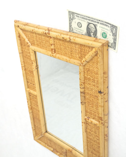 EstablishedLines Compact Rectangle Bamboo Frame Decorative Mid Century Modern c1970s Wall Mirror