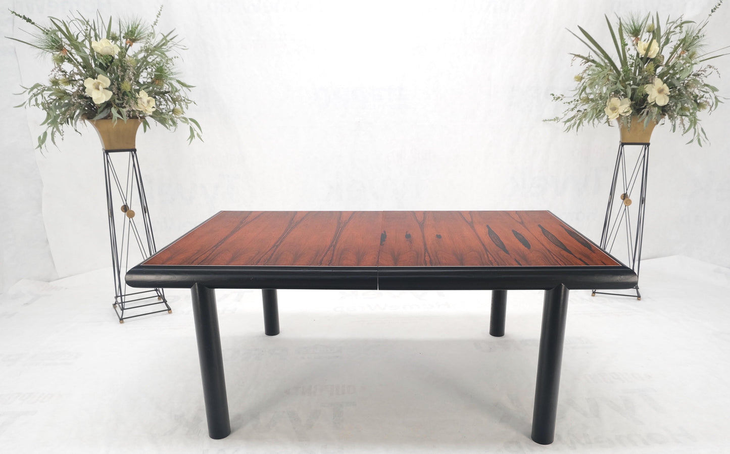 EstablishedLines Rosewood Top Black Lacquer Base Massive Cylinder Shape Legs Dining Table MINT!