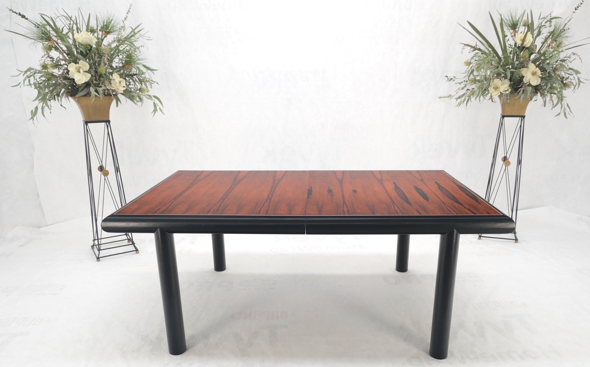 EstablishedLines Rosewood Top Black Lacquer Base Massive Cylinder Shape Legs Dining Table MINT!