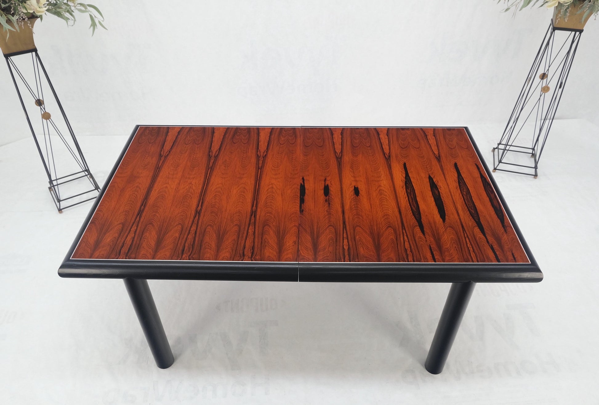 EstablishedLines Rosewood Top Black Lacquer Base Massive Cylinder Shape Legs Dining Table MINT!