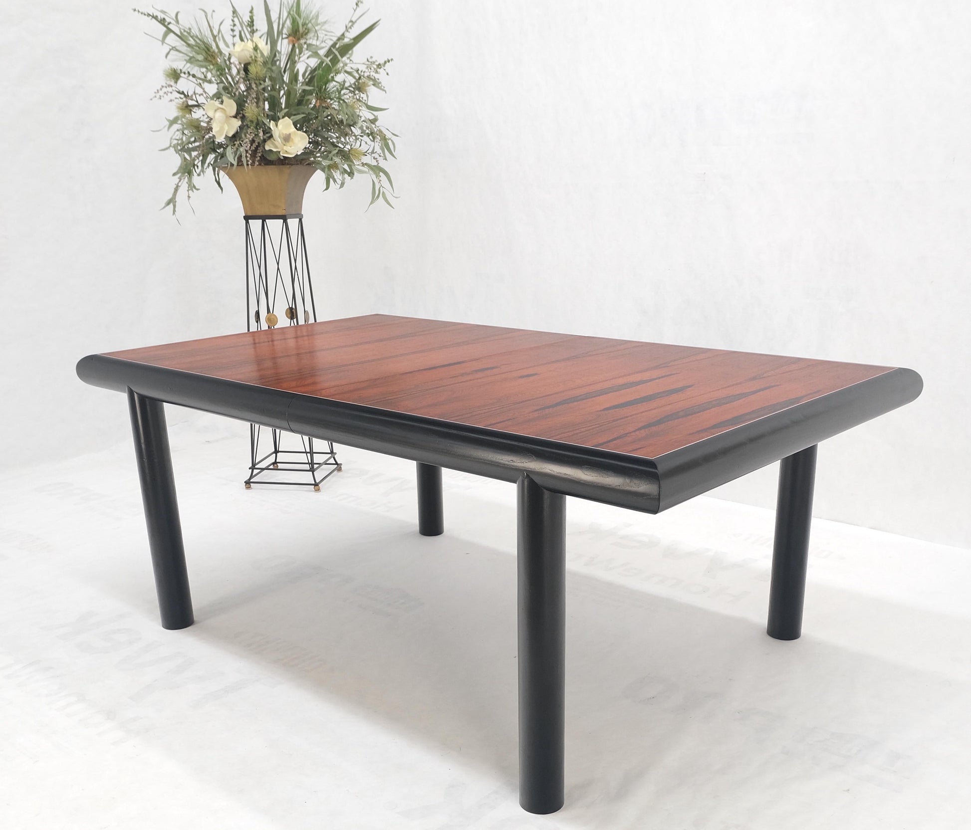 EstablishedLines Rosewood Top Black Lacquer Base Massive Cylinder Shape Legs Dining Table MINT!