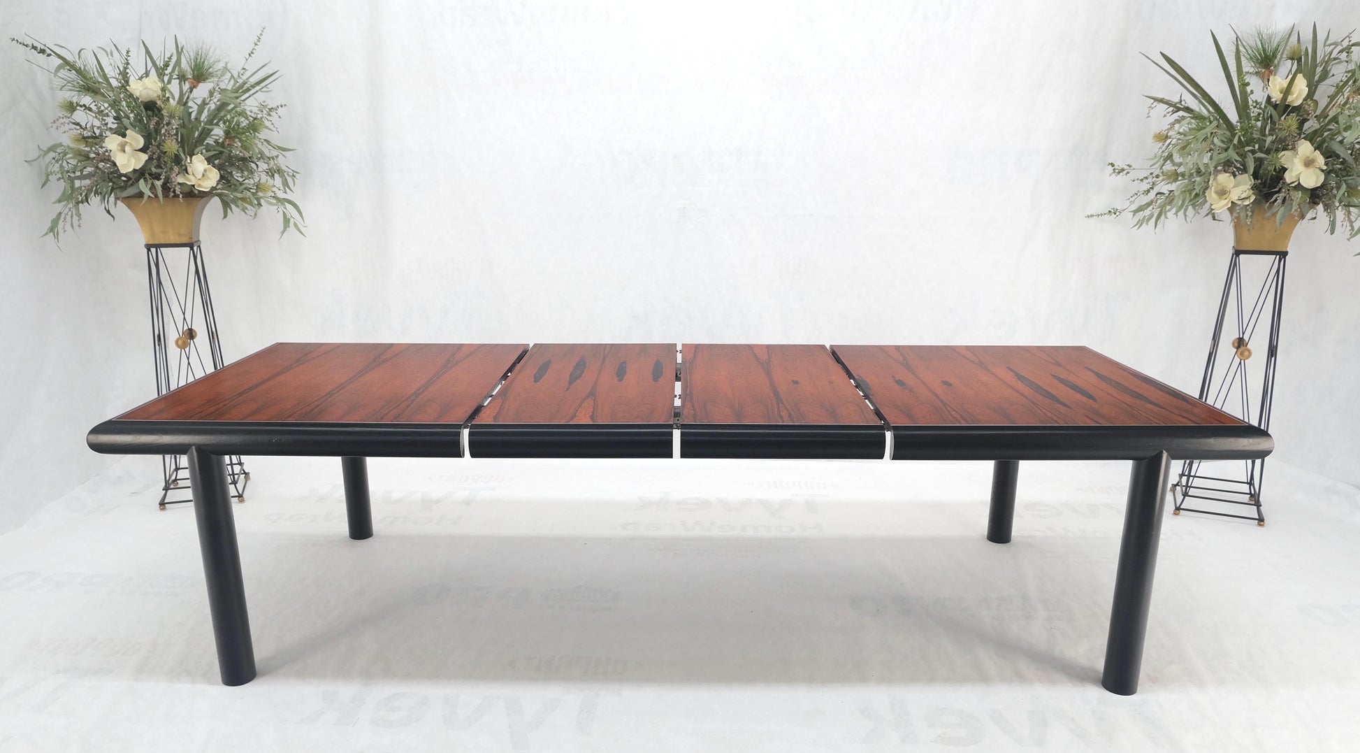EstablishedLines Rosewood Top Black Lacquer Base Massive Cylinder Shape Legs Dining Table MINT!