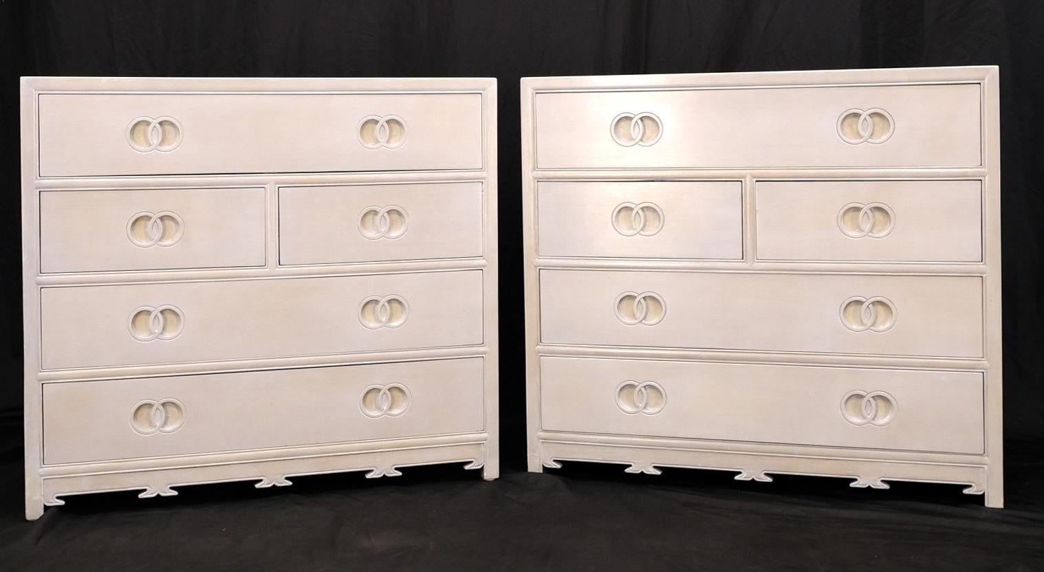 EstablishedLines Pair of Bleached 5 Drawers Bachelor Chests by Baker