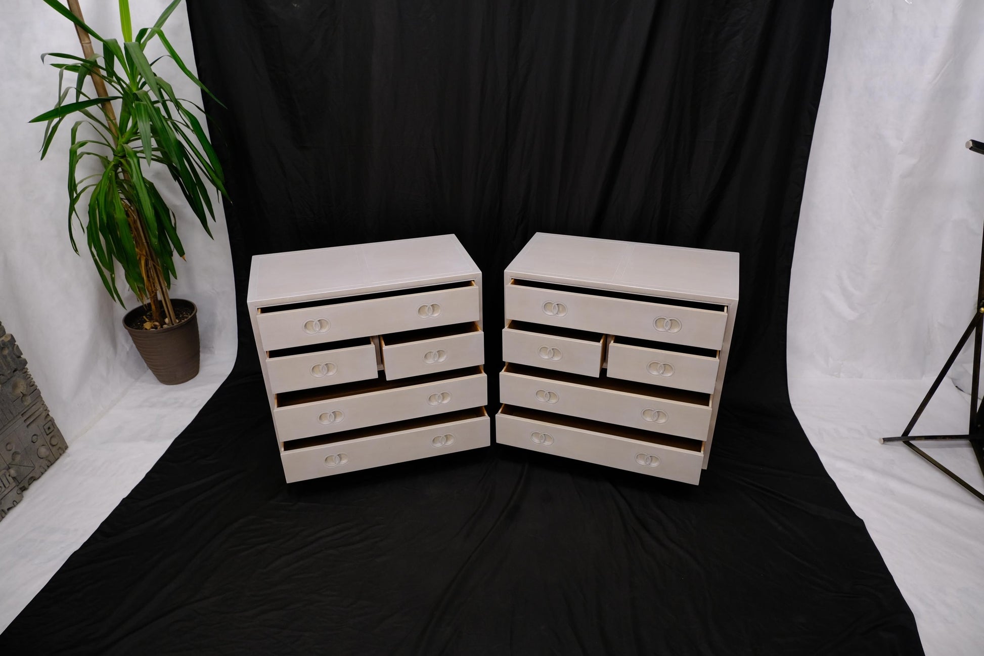 EstablishedLines Pair of Bleached 5 Drawers Bachelor Chests by Baker