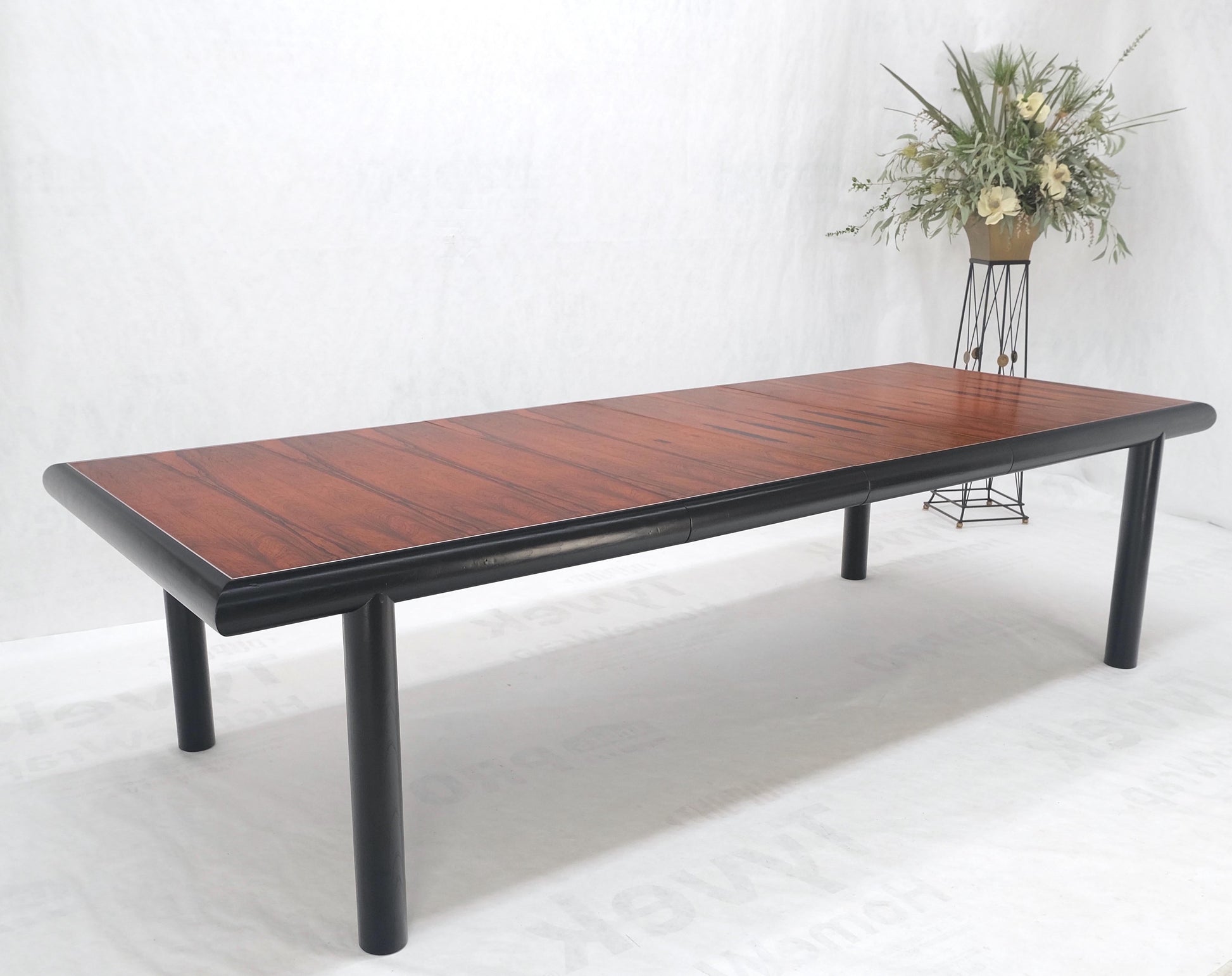 EstablishedLines Rosewood Top Black Lacquer Base Massive Cylinder Shape Legs Dining Table MINT!