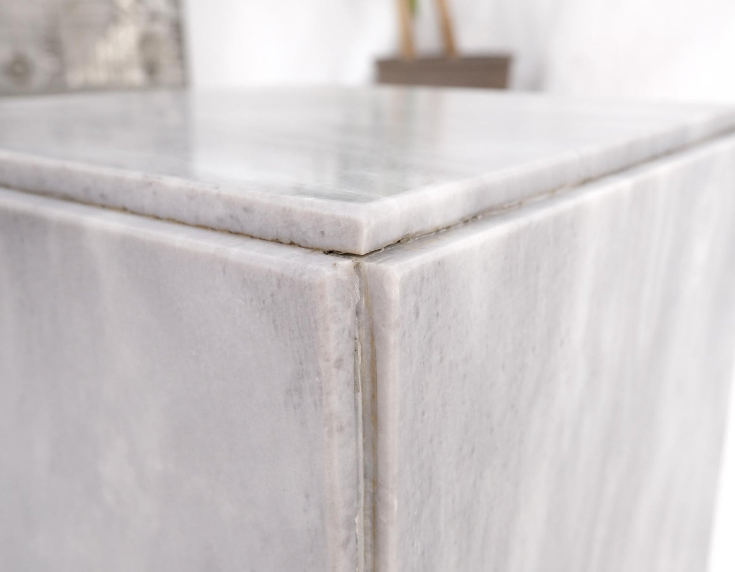 EstablishedLines Mid-Century Modern Cube Shape Italian Carrara Marble Pedestal 18" Tall End Table