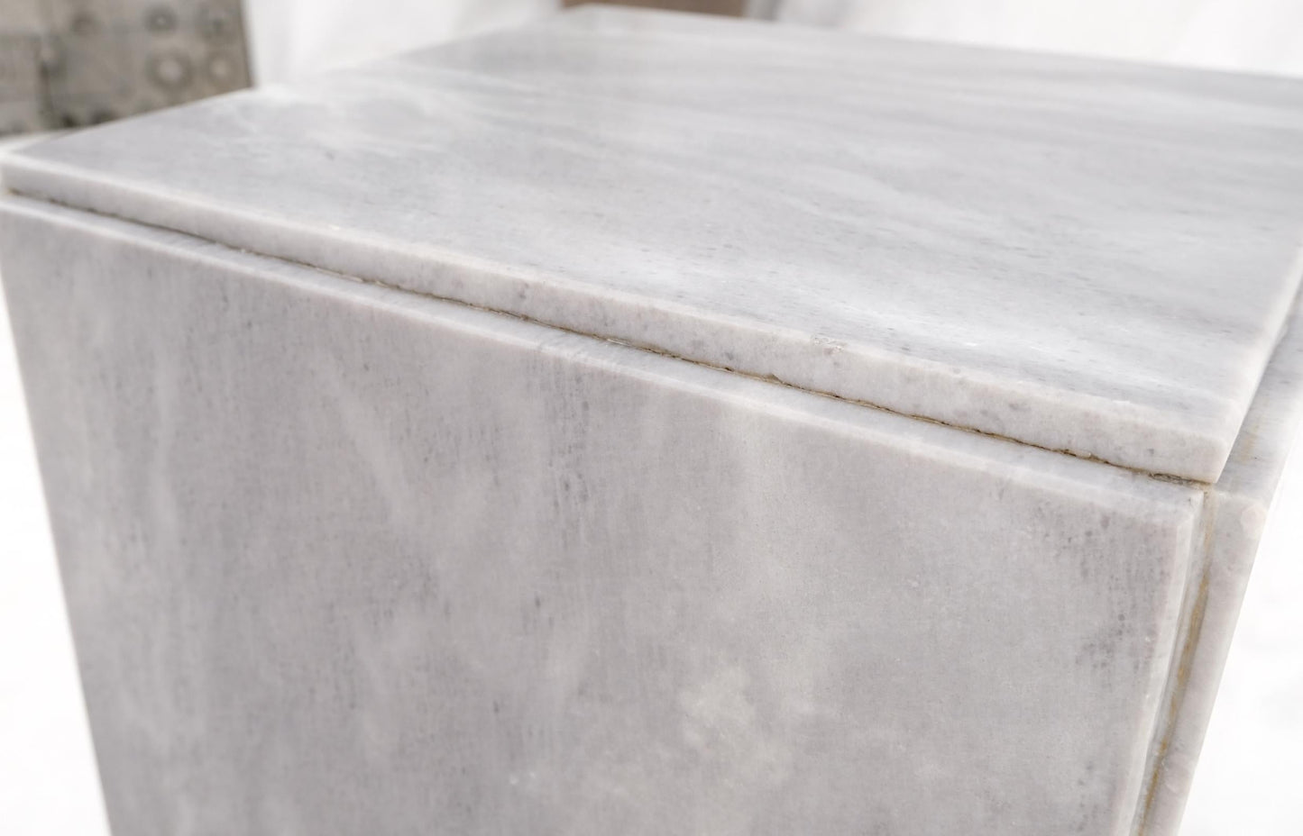 EstablishedLines Mid-Century Modern Cube Shape Italian Carrara Marble Pedestal 18" Tall End Table