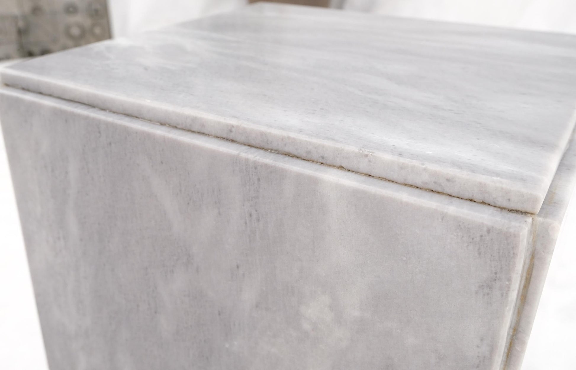 EstablishedLines Mid-Century Modern Cube Shape Italian Carrara Marble Pedestal 18" Tall End Table