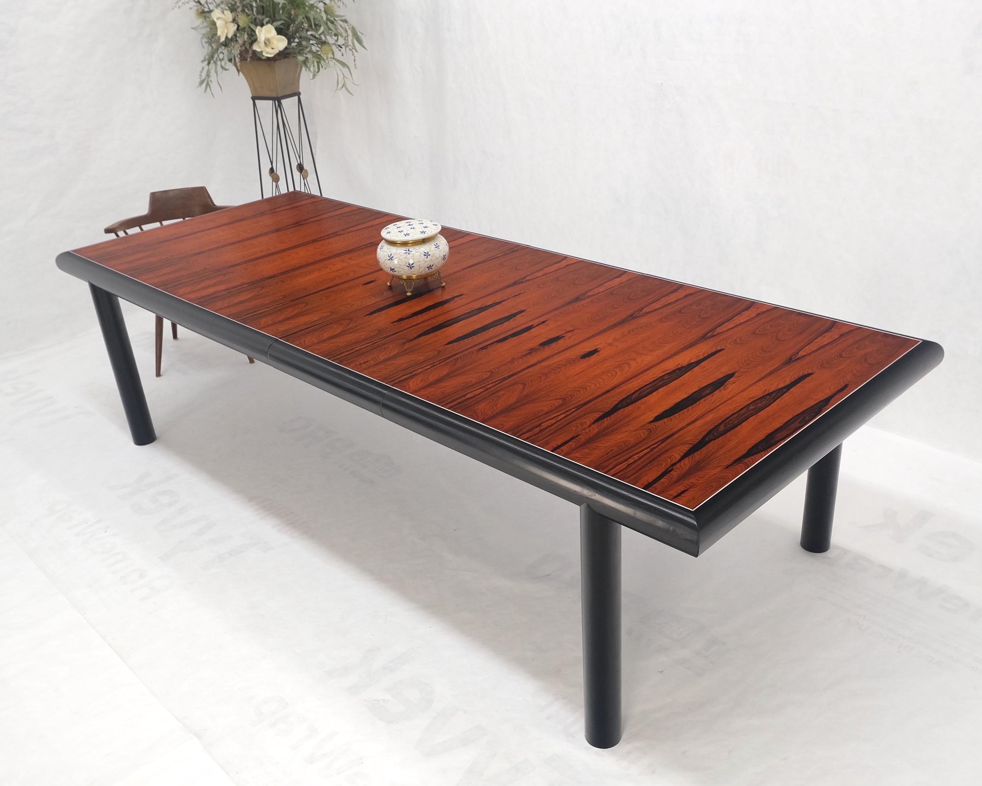 EstablishedLines Rosewood Top Black Lacquer Base Massive Cylinder Shape Legs Dining Table MINT!