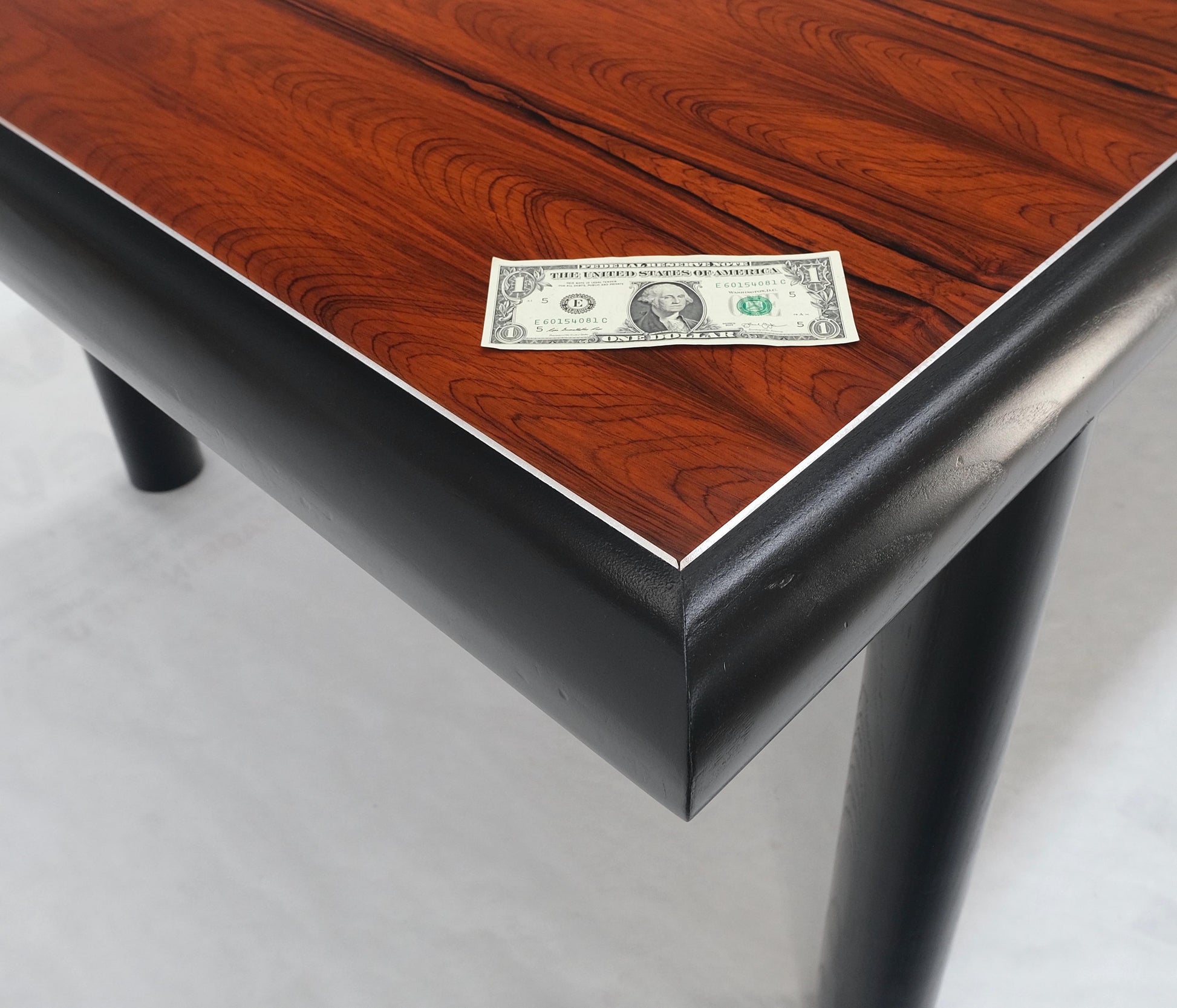 EstablishedLines Rosewood Top Black Lacquer Base Massive Cylinder Shape Legs Dining Table MINT!