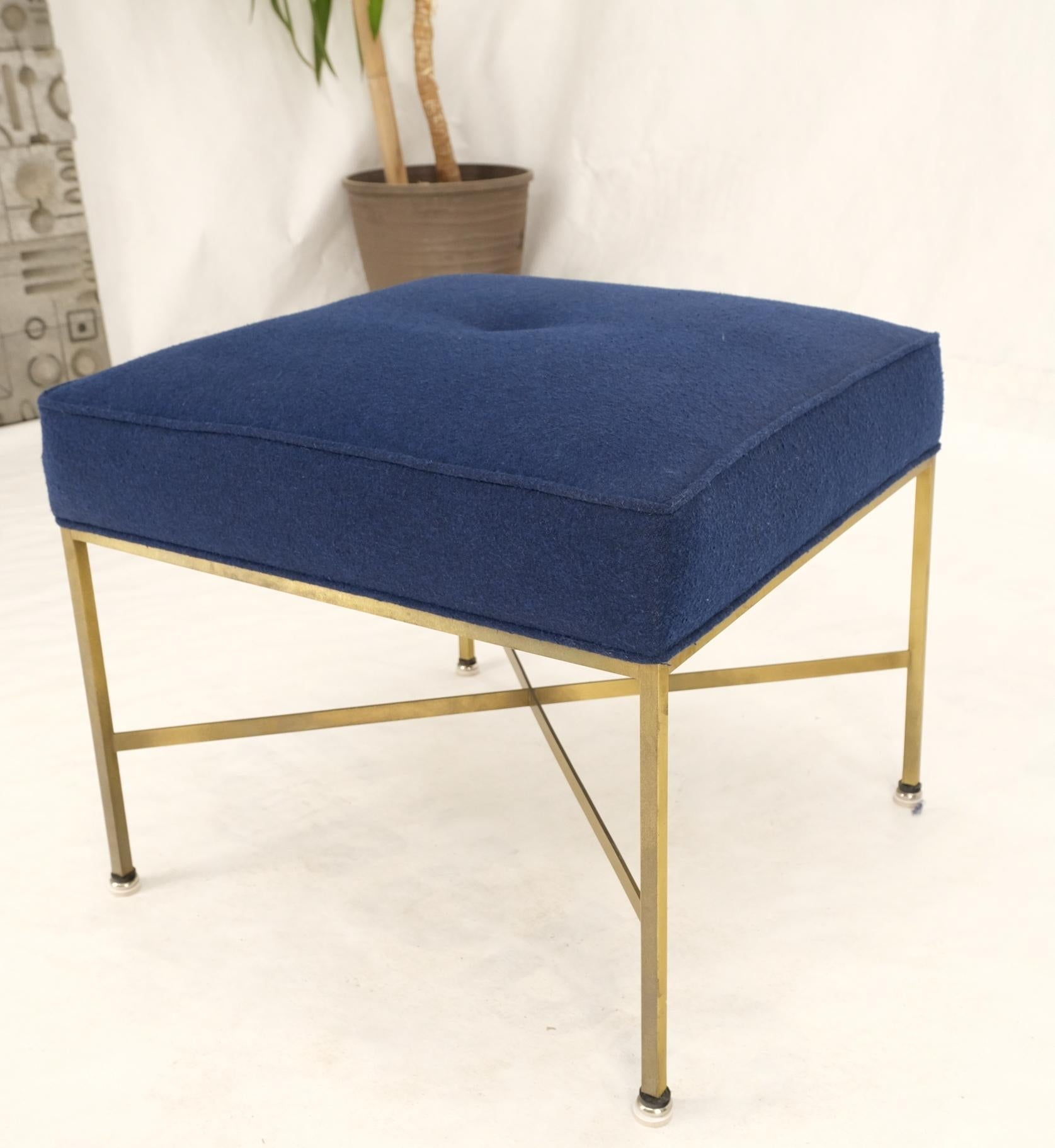EstablishedLines McCobb Square Brass Square Base New Navy Blue Upholstery Bench Stool