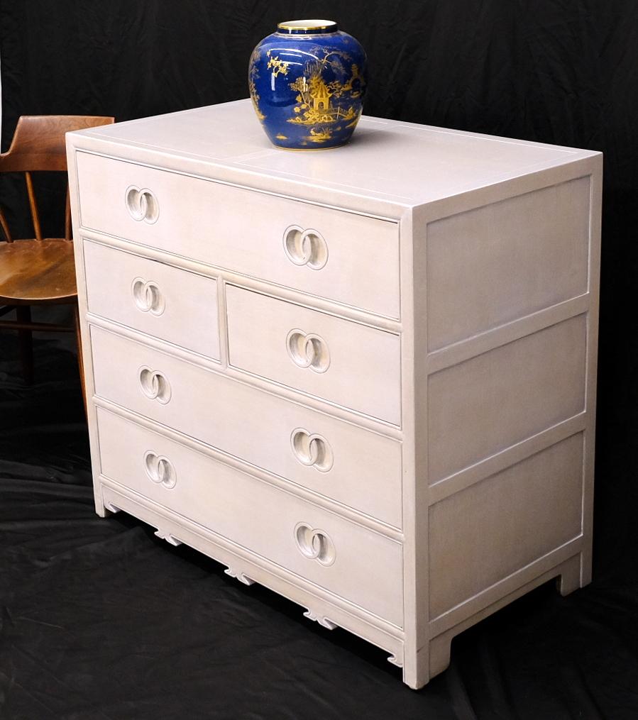 EstablishedLines Pair of Bleached 5 Drawers Bachelor Chests by Baker
