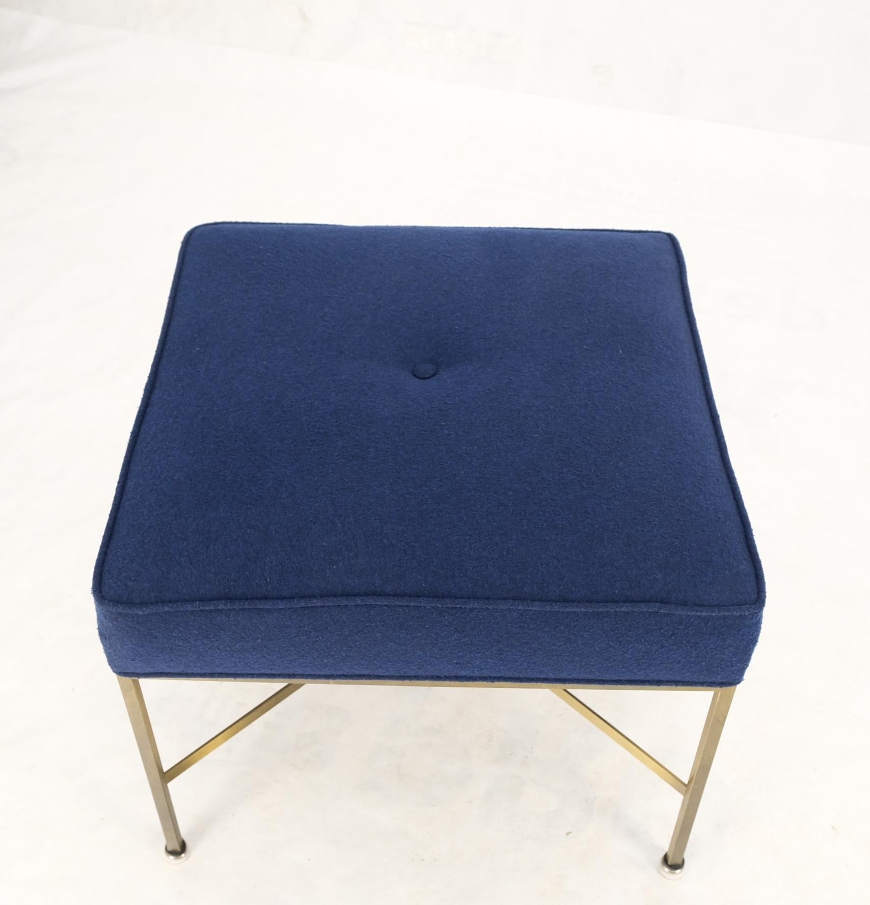 EstablishedLines McCobb Square Brass Square Base New Navy Blue Upholstery Bench Stool