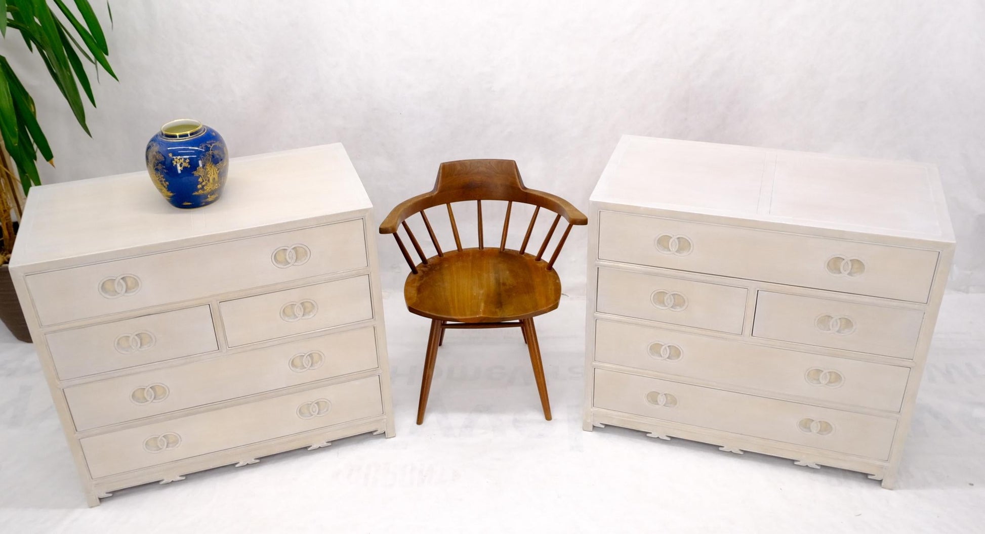 EstablishedLines Pair of Bleached 5 Drawers Bachelor Chests by Baker