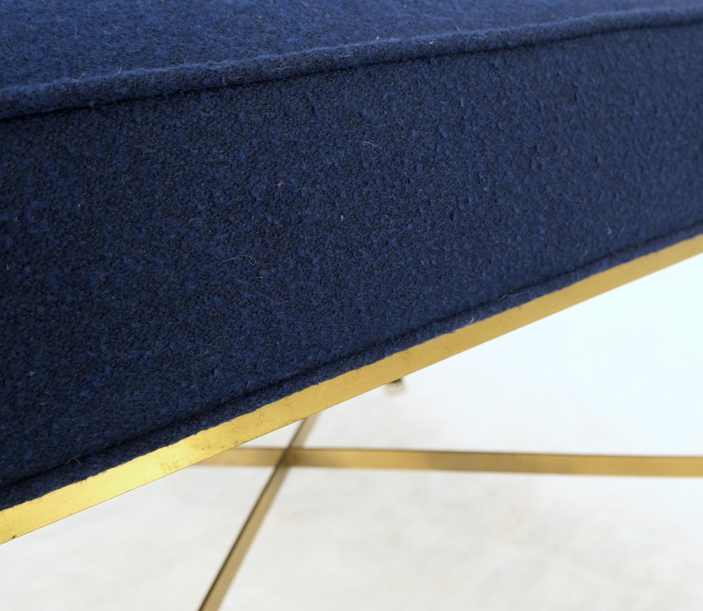 EstablishedLines McCobb Square Brass Square Base New Navy Blue Upholstery Bench Stool