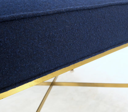 EstablishedLines McCobb Square Brass Square Base New Navy Blue Upholstery Bench Stool