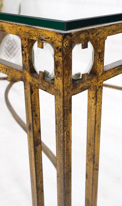 EstablishedLines Large Gold Gilt Iron Base Glass Top Cut Glass Inserts Finial Dining Table