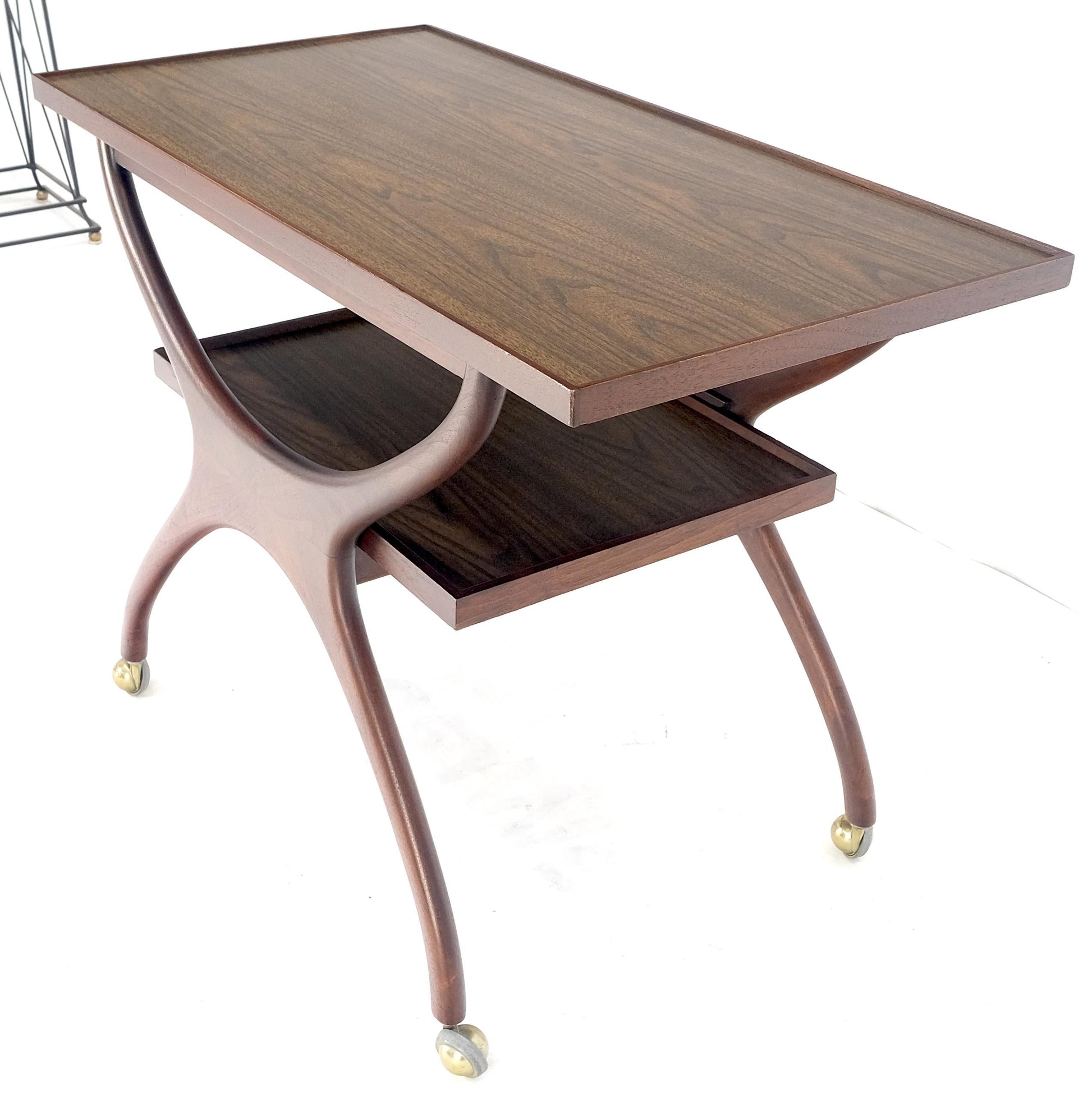 EstablishedLines Rare Vladimir Kagan Solid Walnut Laminate Top Rolling Serving Tea Cart Bar MINT!