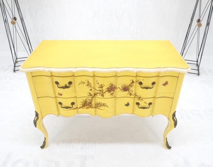 Lemon Yellow White Lacquer Bronze Mounts cabriole Style Leg Two Drawers Console