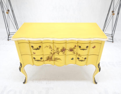 EstablishedLines Lemon Yellow White Lacquer Bronze Mounts cabriole Style Leg Two Drawers Console
