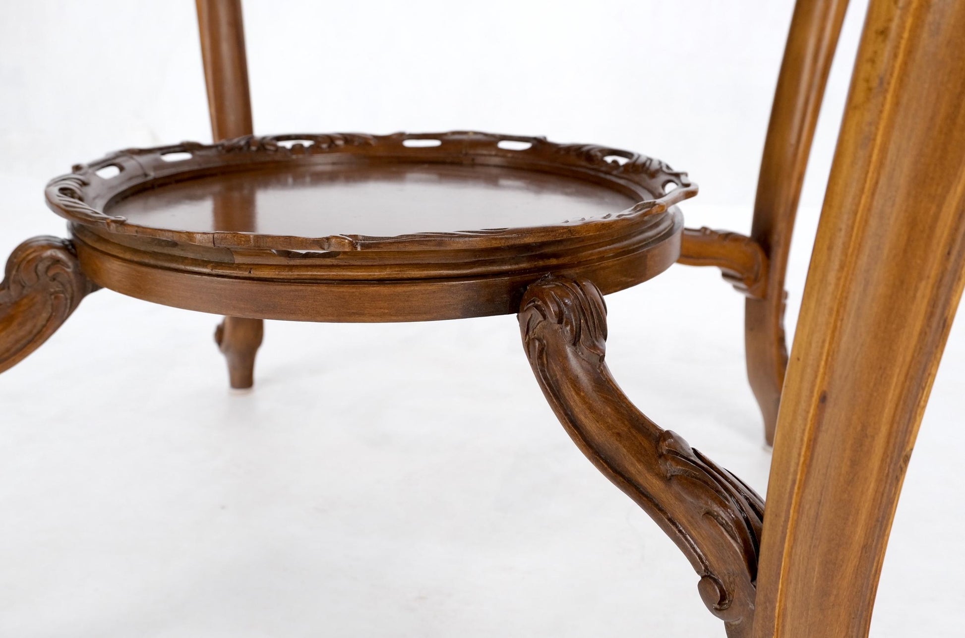 EstablishedLines Carved Walnut Rouge Marble Top Lamp Side Occasional Table Stand Pedestal