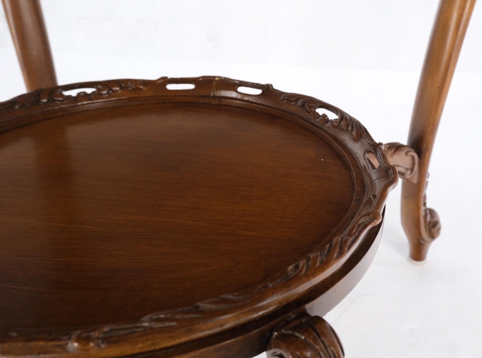 EstablishedLines Carved Walnut Rouge Marble Top Lamp Side Occasional Table Stand Pedestal