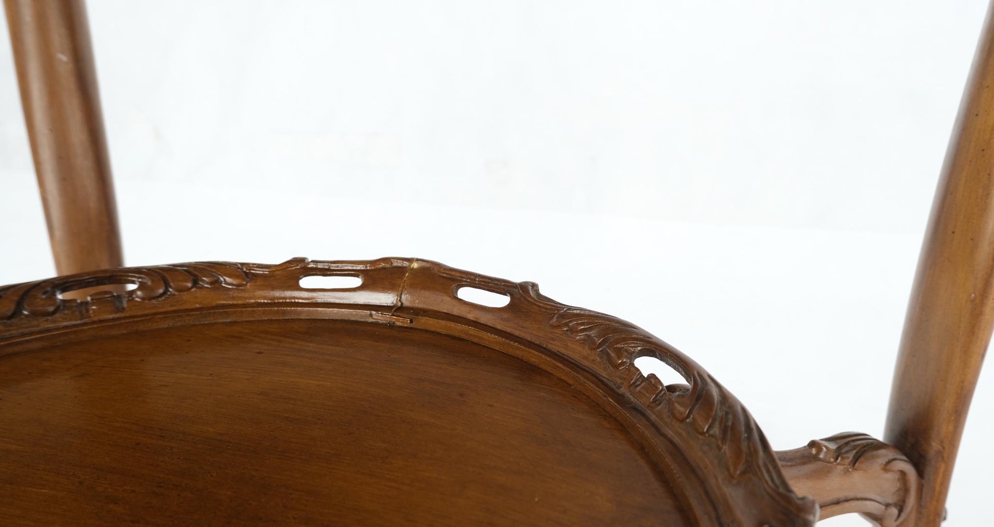 EstablishedLines Carved Walnut Rouge Marble Top Lamp Side Occasional Table Stand Pedestal
