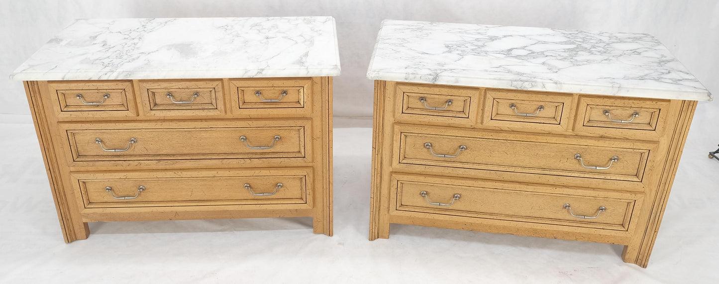 Pair of Washed Oak White Marble Tops 5 Drawers Bachelor Chests Dressers MINT!