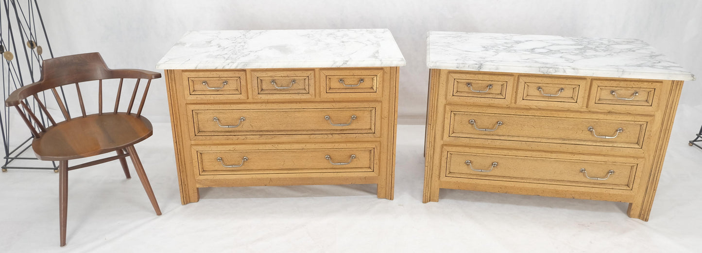 Pair of Washed Oak White Marble Tops 5 Drawers Bachelor Chests Dressers MINT!